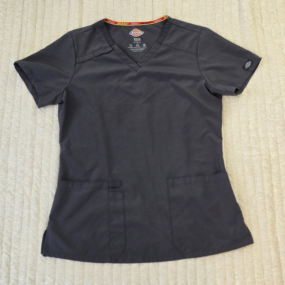 Dickies Women's V-Neck Scrub Top - Dark Gray Size Small - Picture 2 of 9